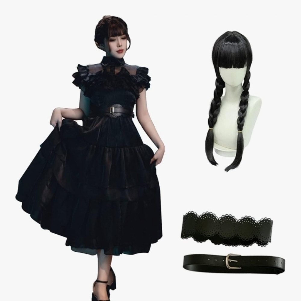 Elegant Black Gothic Dress with Accessories